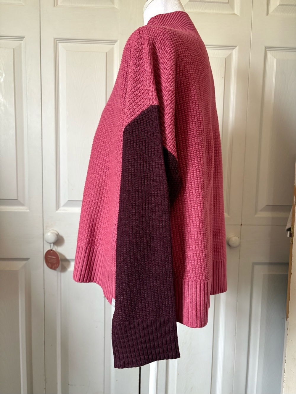 Talbots Rose Pink Mock Neck Sweater with Burgundy Sleeves - Picture 3 of 6
